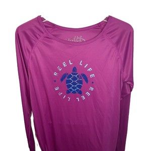 REEF LIFE Top in Pink Fuchia, Rose Blue Logo Turtle‎ Design Size XL